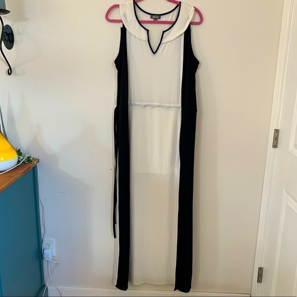 KENNETH COLE BLACK AND WHITE MAXI DRESS SIZE L - Picture 2 of 10